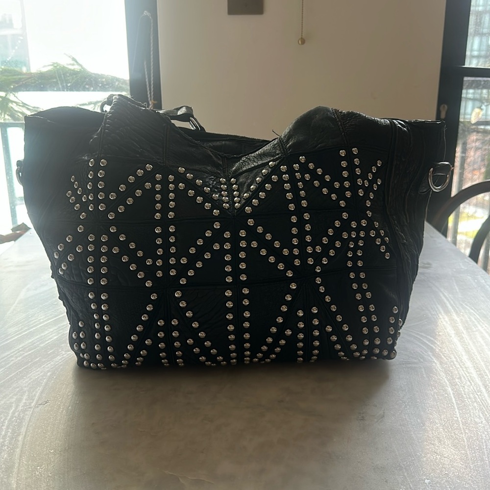 Italian Leather Oversized studded tote bag